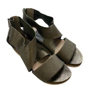 EILEEN FISHER Pewter Metallic Leather Sport Sandals Platform Size 8.5